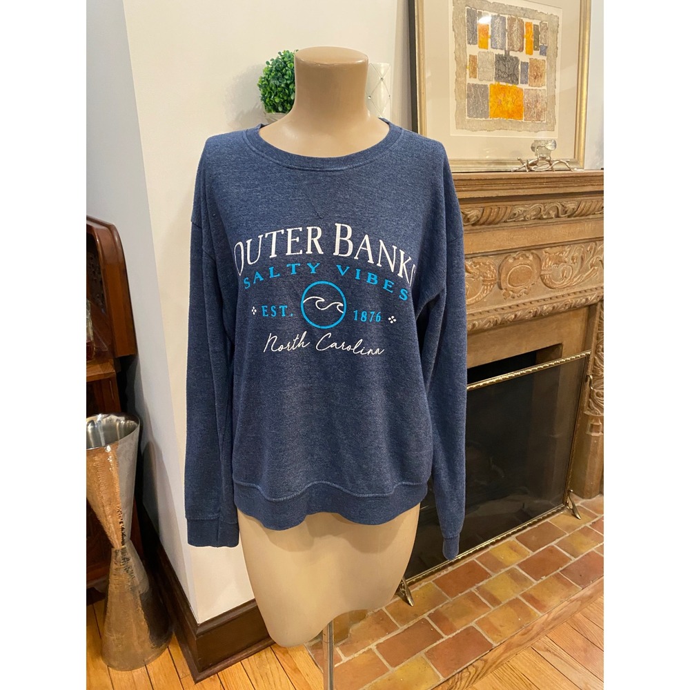 Ocean Drive Outer Banks Salty Vibes Sweatshirt Navy Blue Women Medium OD-8281